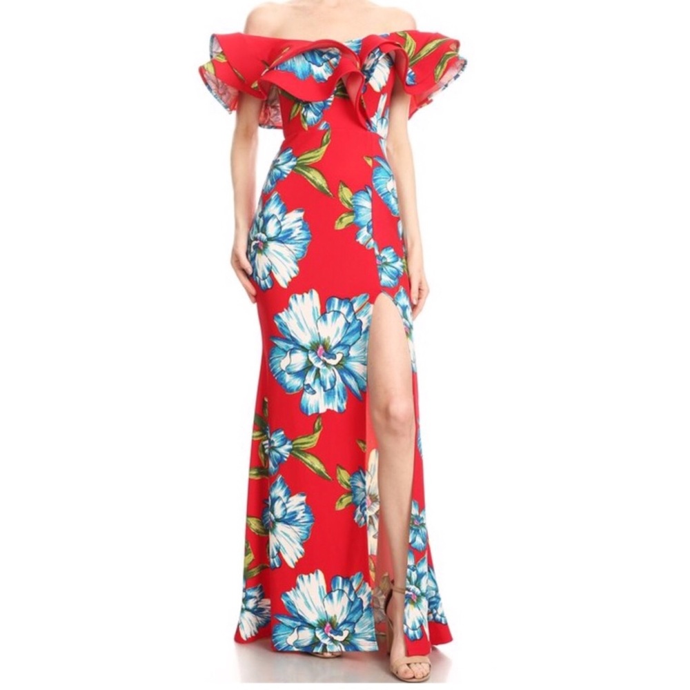 FLORAL MAXI DRESS DRESS WITH SIDE SLIT